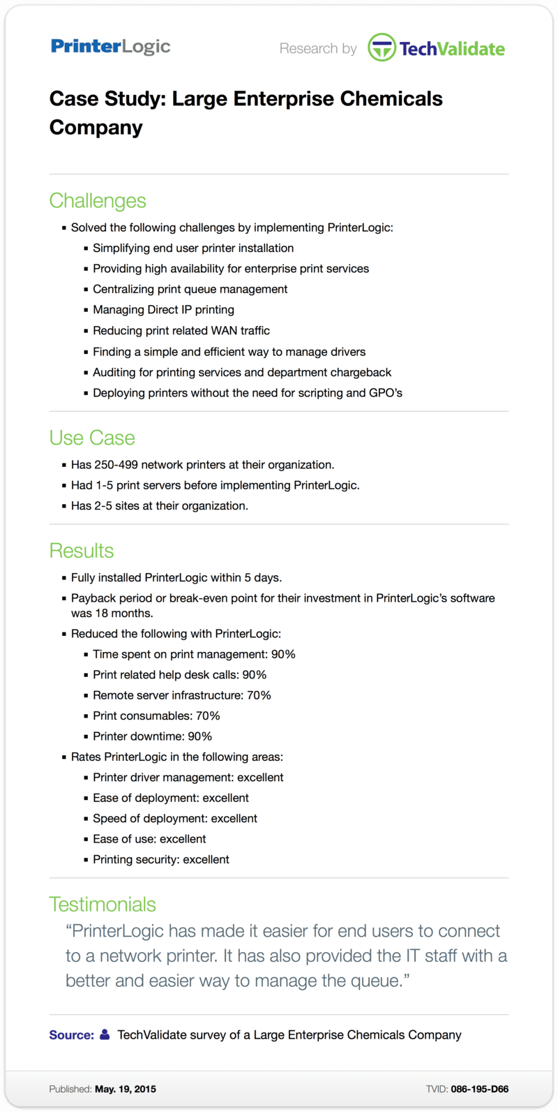 TechValidate Case Study: Large Enterprise Chemicals Company