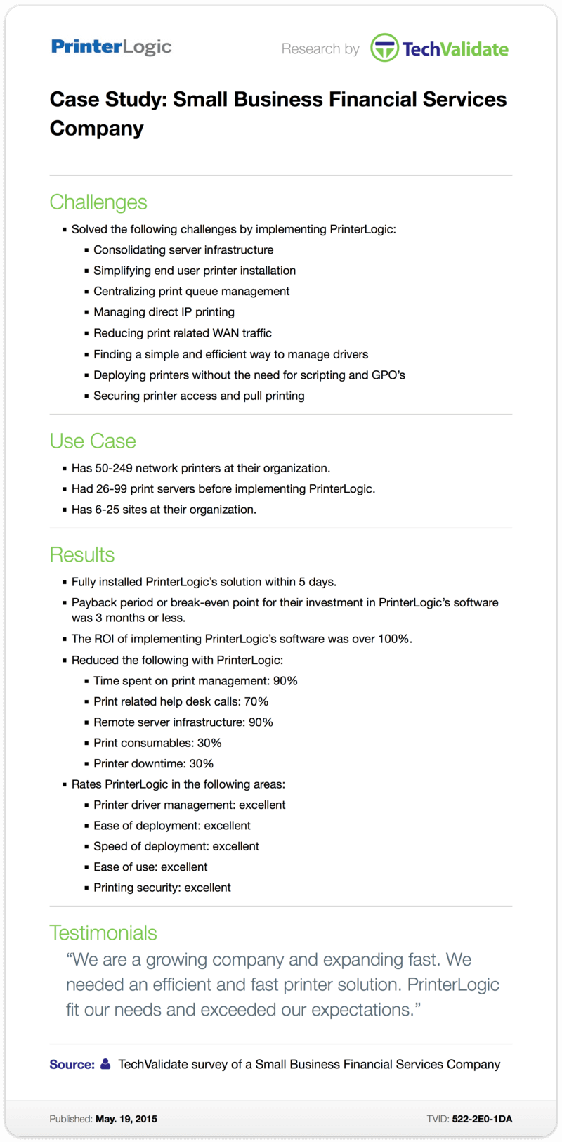 TechValidate Case Study: Small Business Financial Services Company