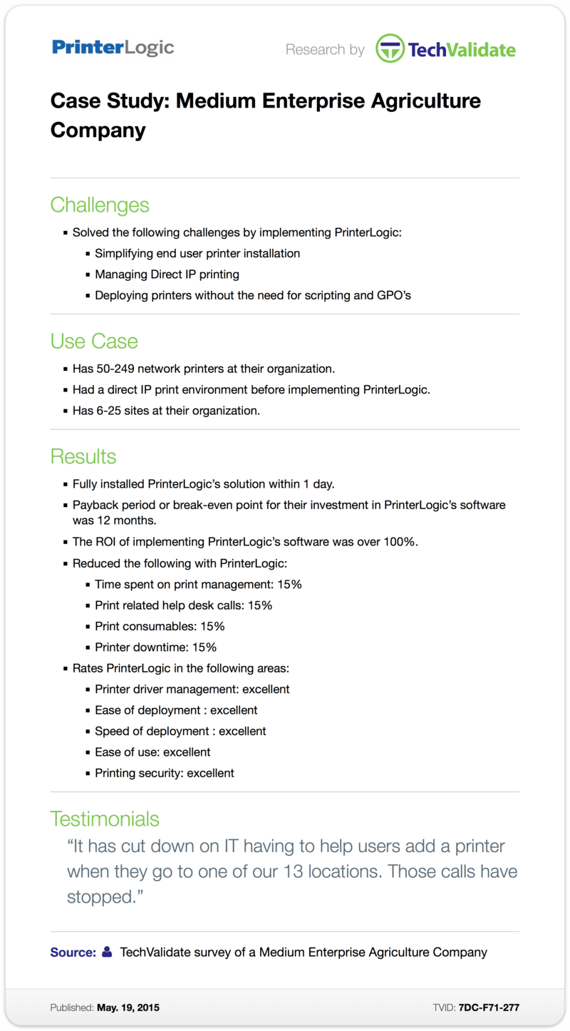 TechValidate Case Study: Medium Enterprise Agriculture Company