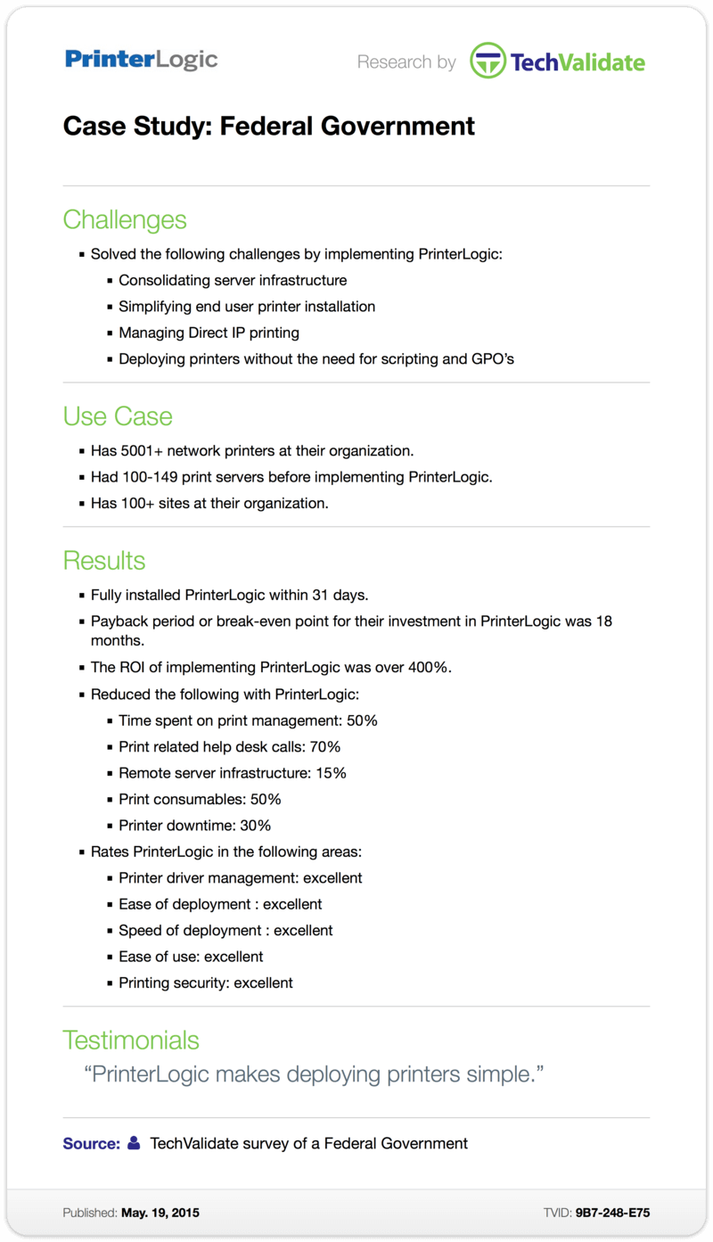 TechValidate Case Study: Federal Government