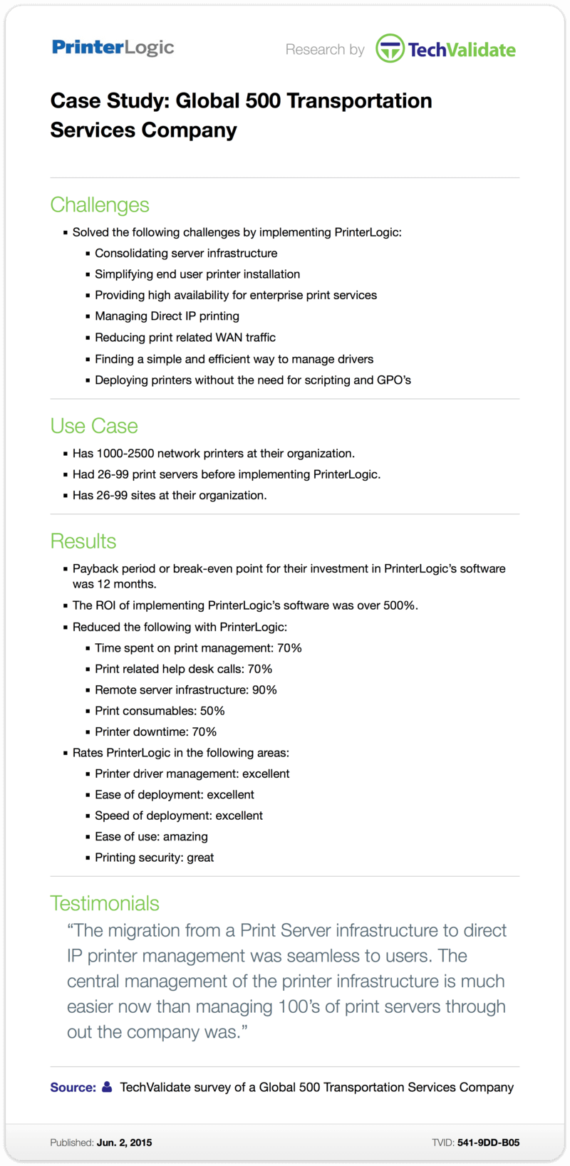 TechValidate Case Study: Global 500 Transportation Services Company