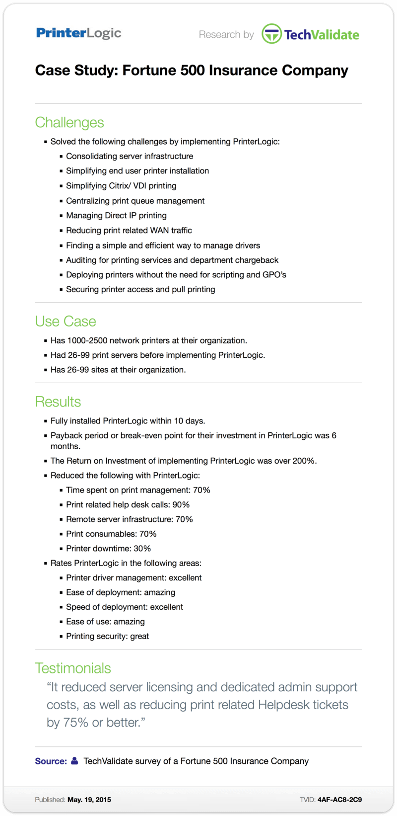 TechValidate Survey Case Study: Fortune 500 Insurance Company